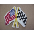 American Flag and Checkered Flag Sew On Patch American Flag and Checkered Flag Sew On Patch