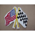 American Flag and Checkered Flag Sew On Patch